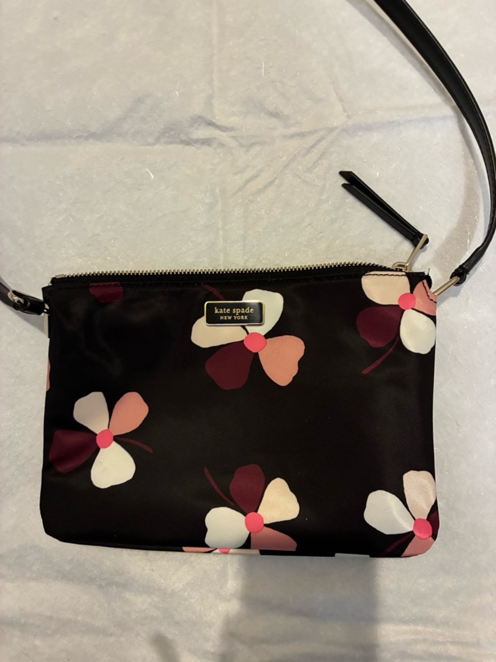 kate spade Black Floral Crossbody with Pink and Cream Accents